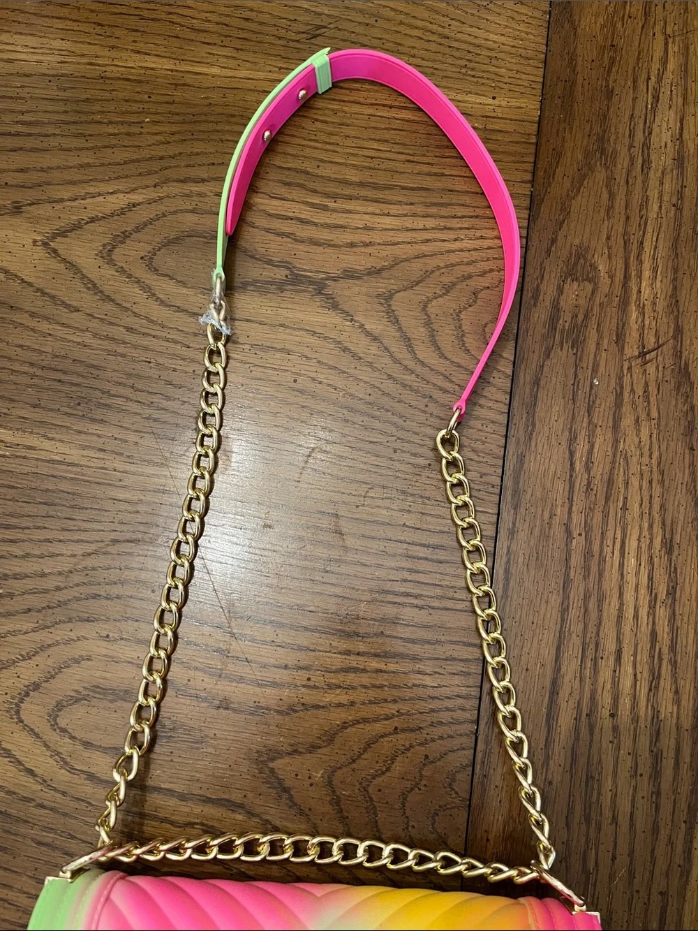 Rainbow Gradient Quilted Jelly Crossbody Bag with Gold Chain